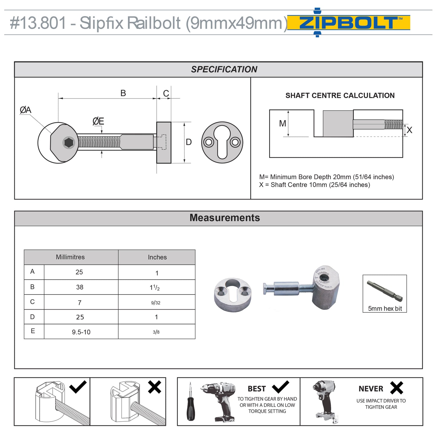 Zipbolt Slipfix Rail Bolt (13.810) 2 Pack