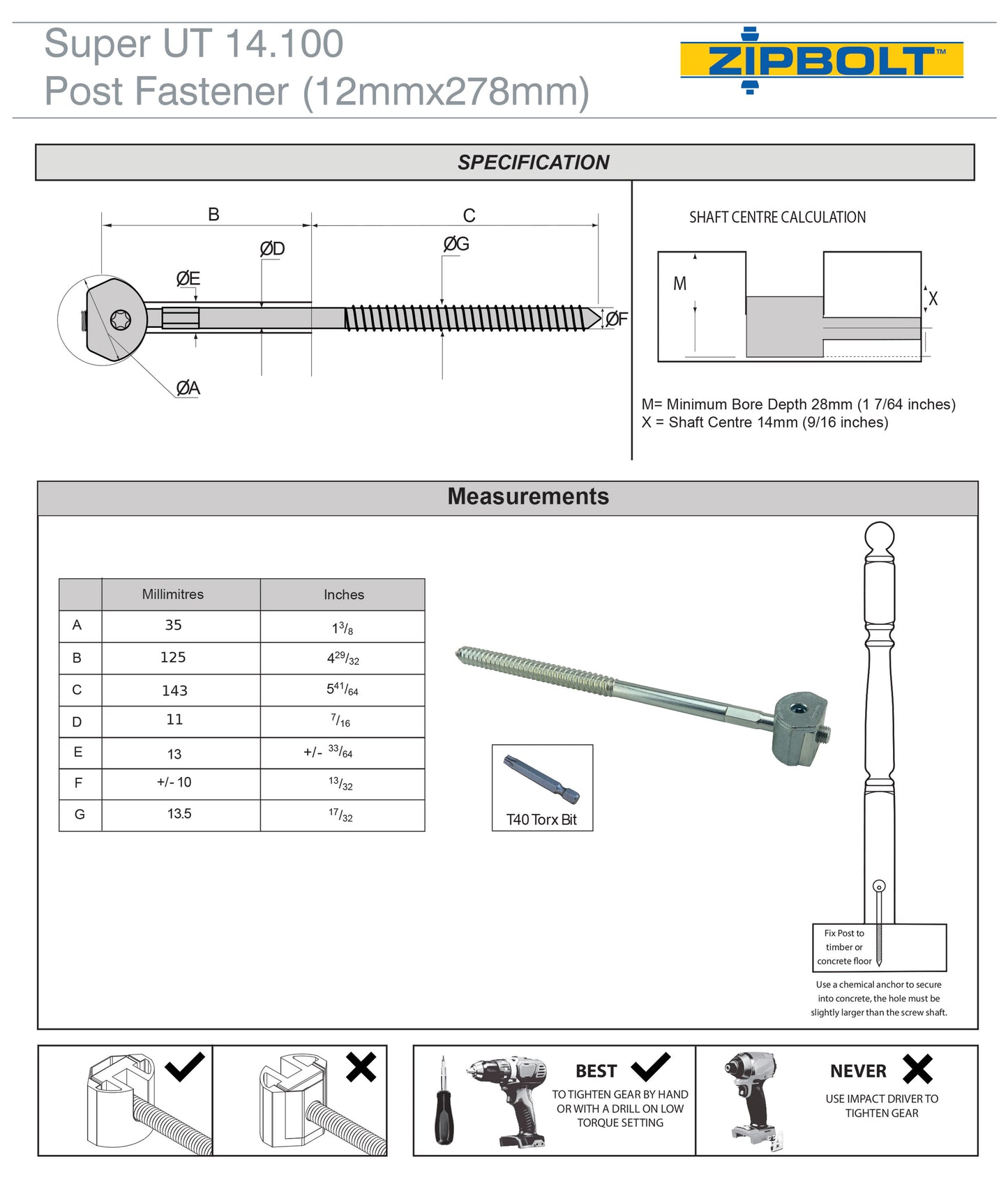 Zipbolt Super UT Newel Post Fastener (14.110) Multipack