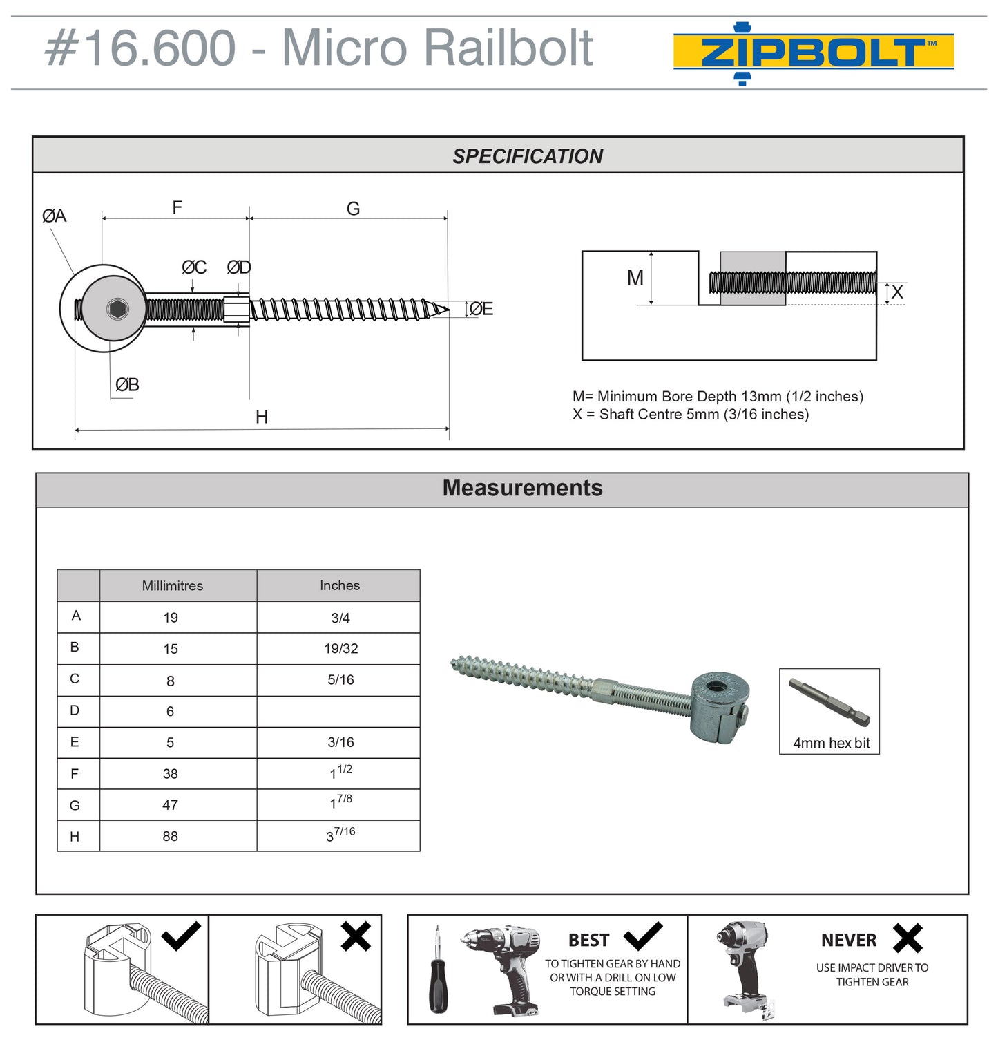 Zipbolt UT Micro Railbolt for Small Profile Rails (16.610) 2 Pack