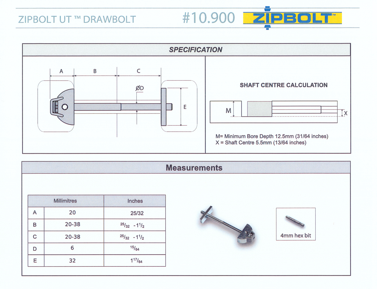 Counter Top Installer Pack 50 Zipbolt UT (10.900) Drawbolts