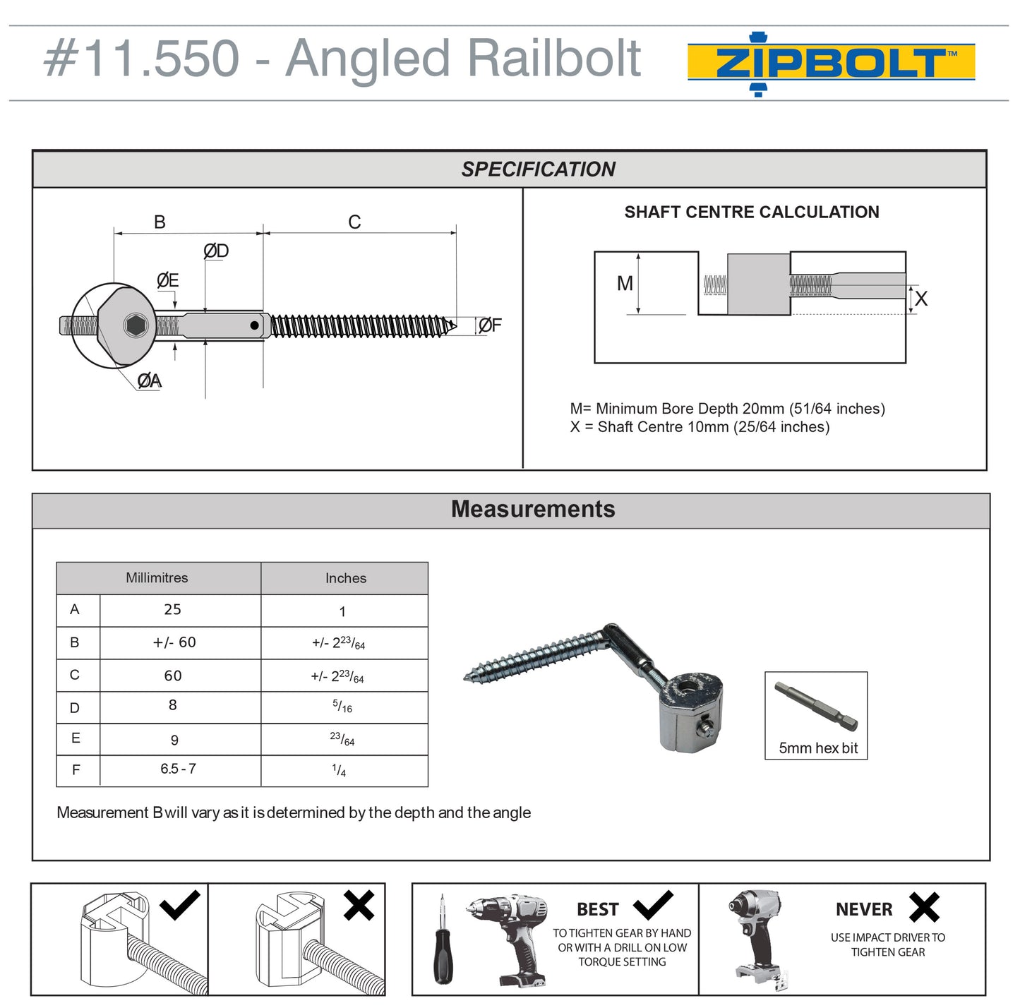 Zipbolt Angled Rail Bolt (11.560) 2 Pack