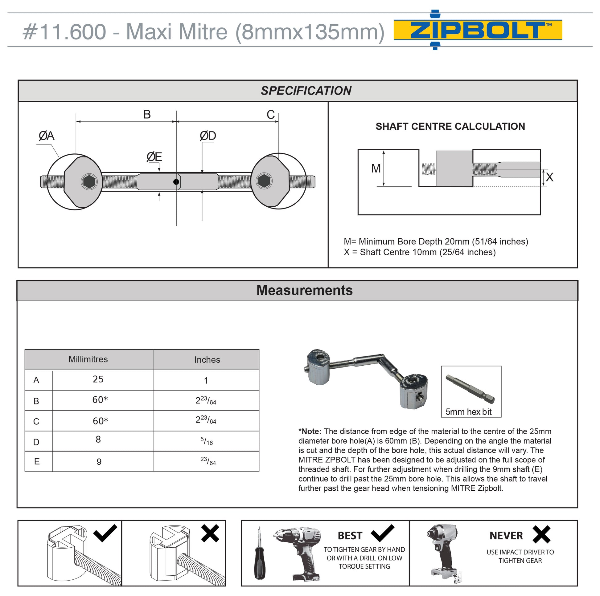 Zipbolt Maxi Miter 8mm x 135mm (11.600) 2 Pack – Cooper Stairworks