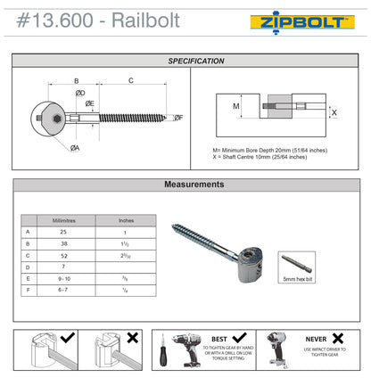 Zipbolt UT Rail Bolt (13.600) Multipack